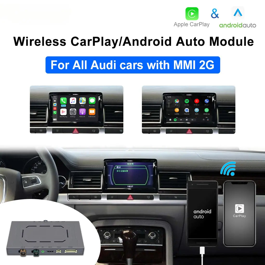 Carputeh Apple CarPlay Wireless For Audi MMI 2G A4 A5 A6 A7 A8 Q5 Q7 2005-2010 Android Auto Carplay Module Decoder Box Netflix Carputech