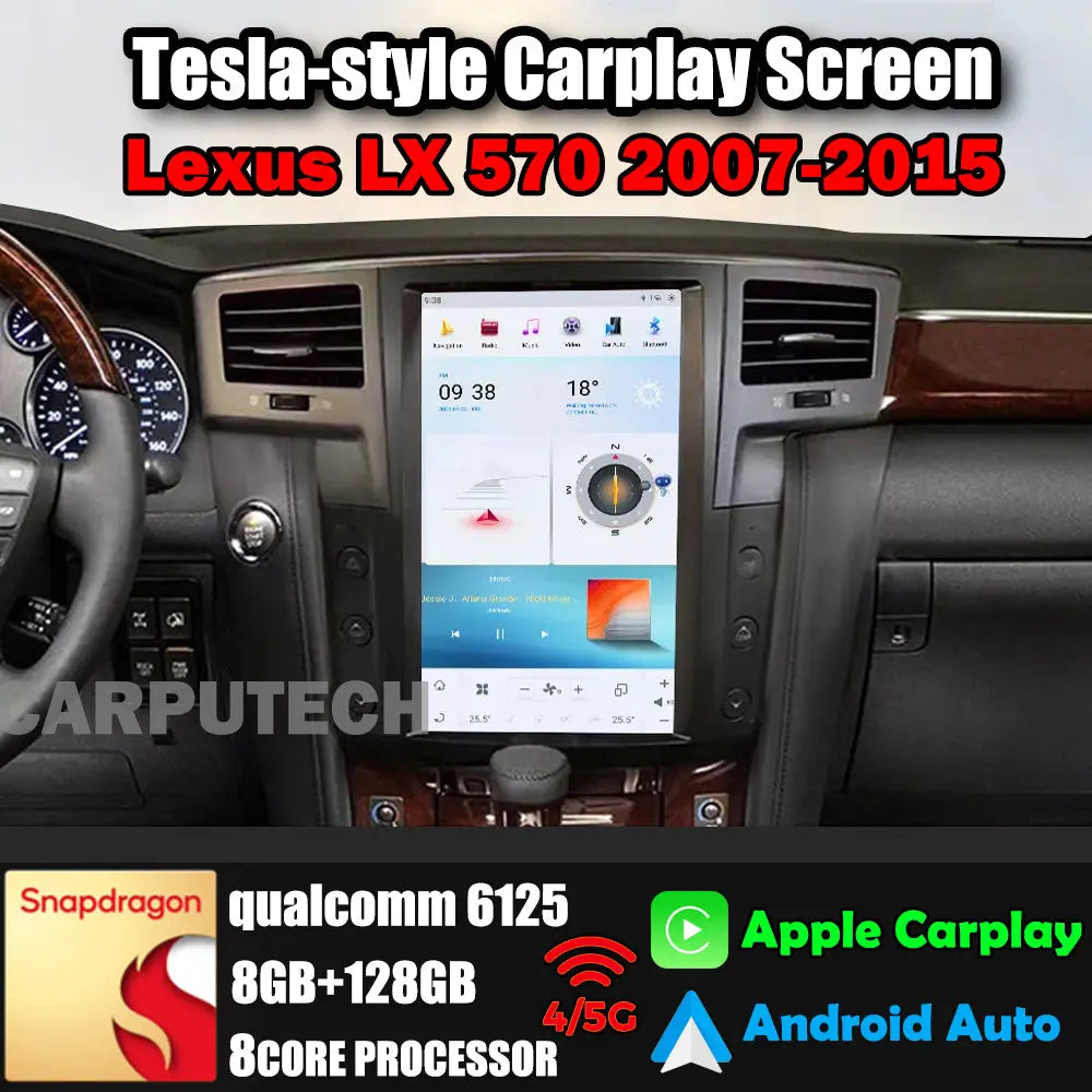 13.6" Qualcomm For Lexus LX570 2007-2015 Car Radio Stereo Carplay Upgrade Tesla Style Screen Android Auto GPS Navigation Multimedia Player Carputech