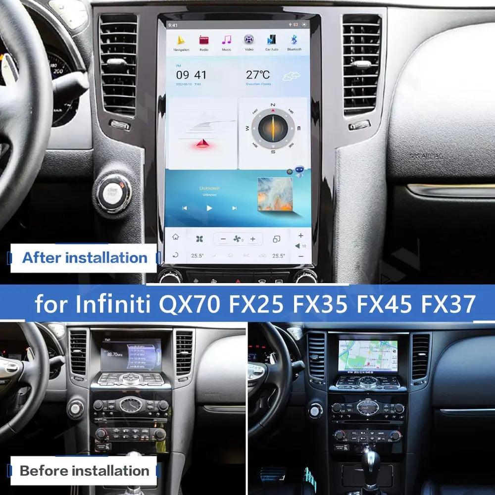 13.6" Qualcomm For Infiniti QX70 2009-2016 Car Radio Stereo Carplay Upgrade Tesla Style Screen Android Auto GPS Navigation Multimedia Player Carputech