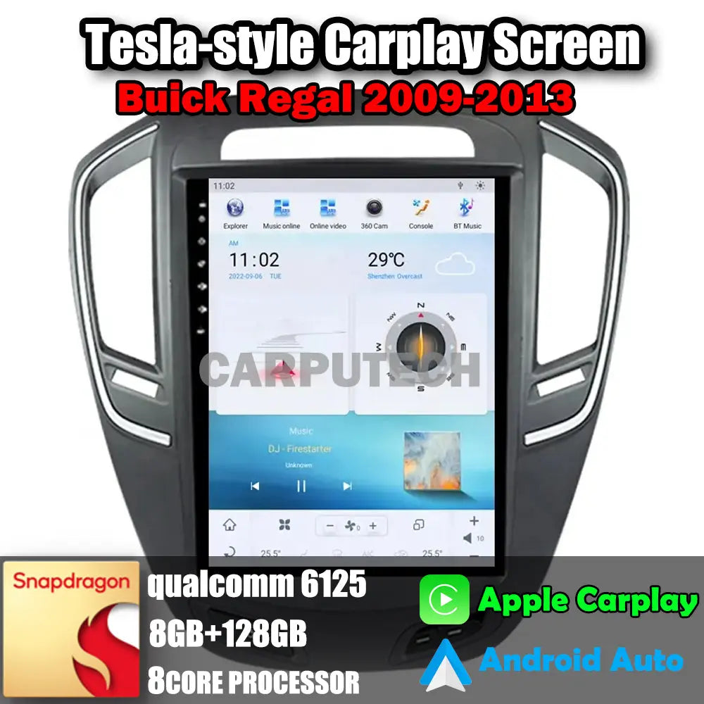 10.4" For Buick Regal 2009-2013 Car Radio Headunit Stereo Carplay Upgrade Tesla Style Screen Android Auto GPS Navigation Multimedia Player Carputech