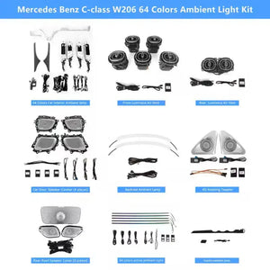 Full Set 64 Colors Car Interior LED Lighting Car Ambient Lighting Kit for Mercedes Benz C-class W206 / GLC X254 2022-2025 Carputech