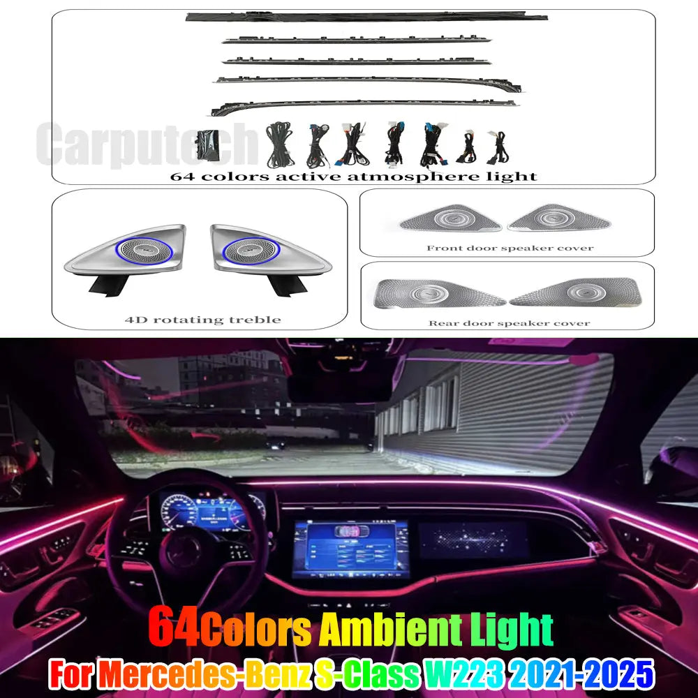 Full Set 64 colors Led Ambient Lighting Kit for Mercedes Benz S-Class W223 2021-2025 Carputech