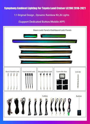 64 Colors Dynamic Ambient Lighting for Toyota Land Cruiser LC200 2010-2021 Interior LED Lighting Upgrade Accessories Carputech