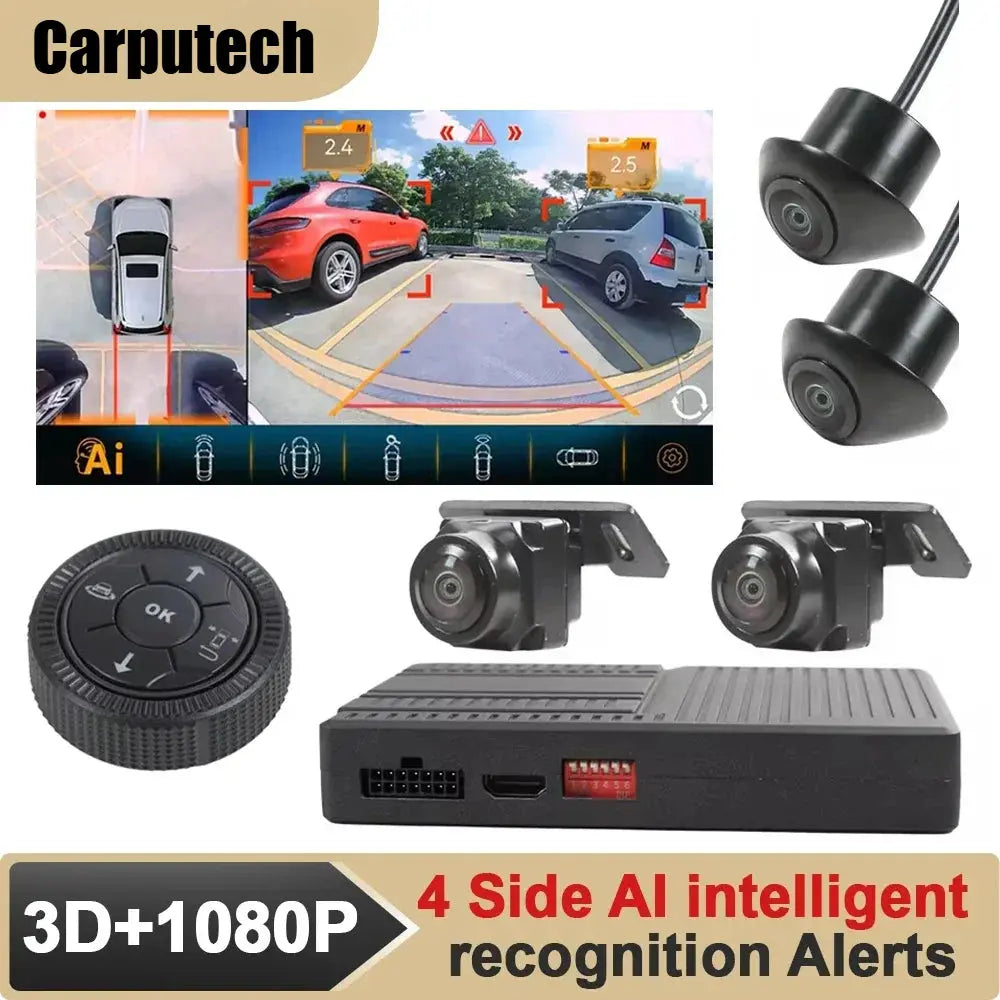 Carputech 360 degree panoramic view HD 1080P AI Intelligent Object Recognition Reminder 3D Bird Eye View Car Camera System Carputech