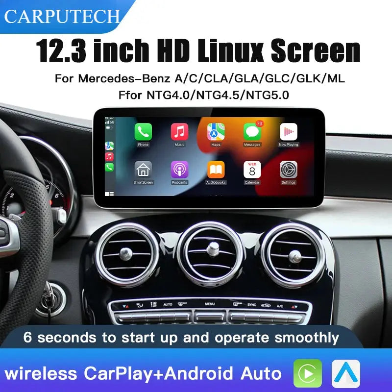 Wireless Carplay/Android Auto 12.3'' Touch screen Linux Multimedia Radio Receiver for Mercedes Benz GLA CLA GLC GLK ML W205 W176 C117 Carputech