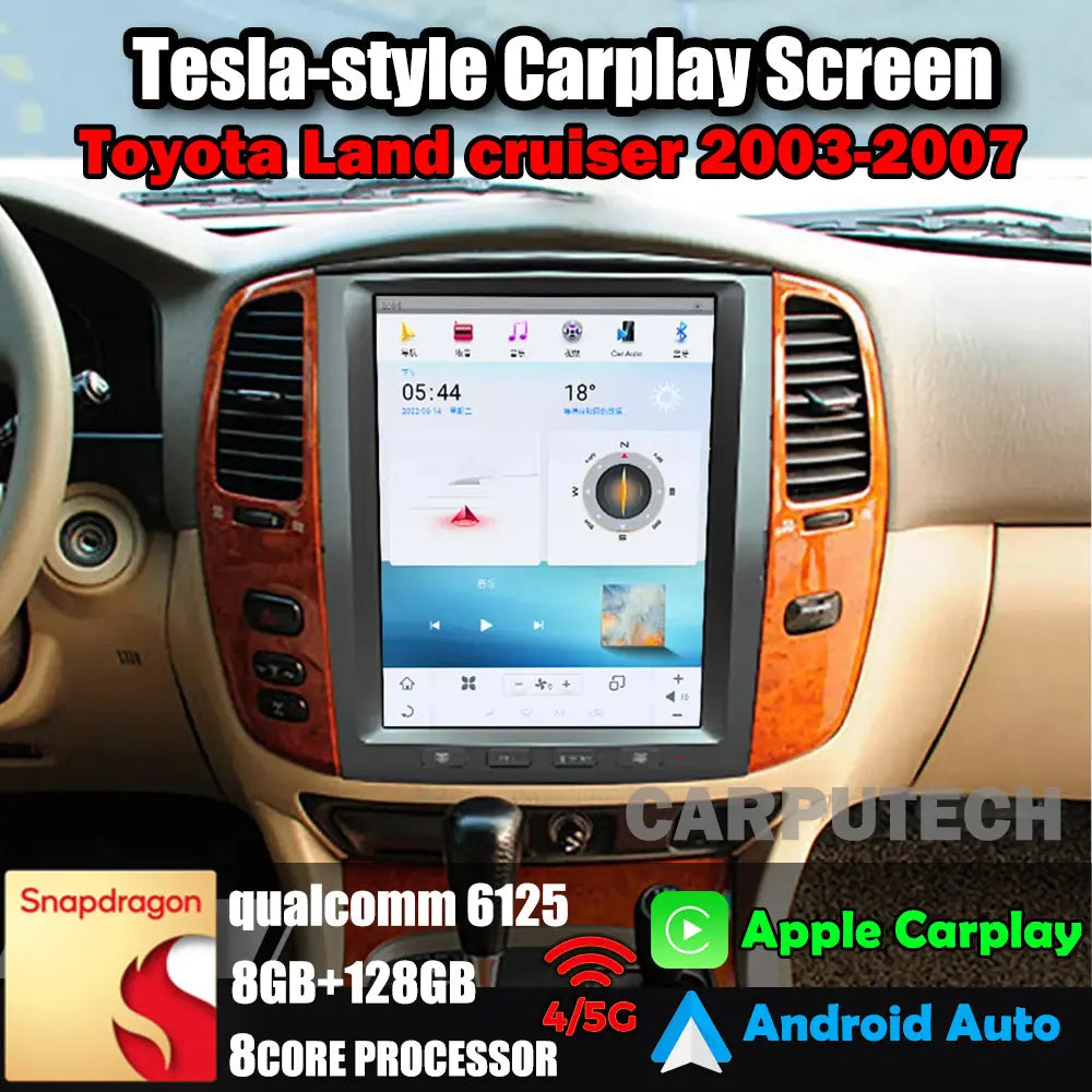 12.1" Qualcomm For Toyota Land Cruiser 2002-2007 Car Radio Headunit Stereo Carplay Upgrade Tesla Style Screen Android Auto GPS Navigation Multimedia Player Carputech