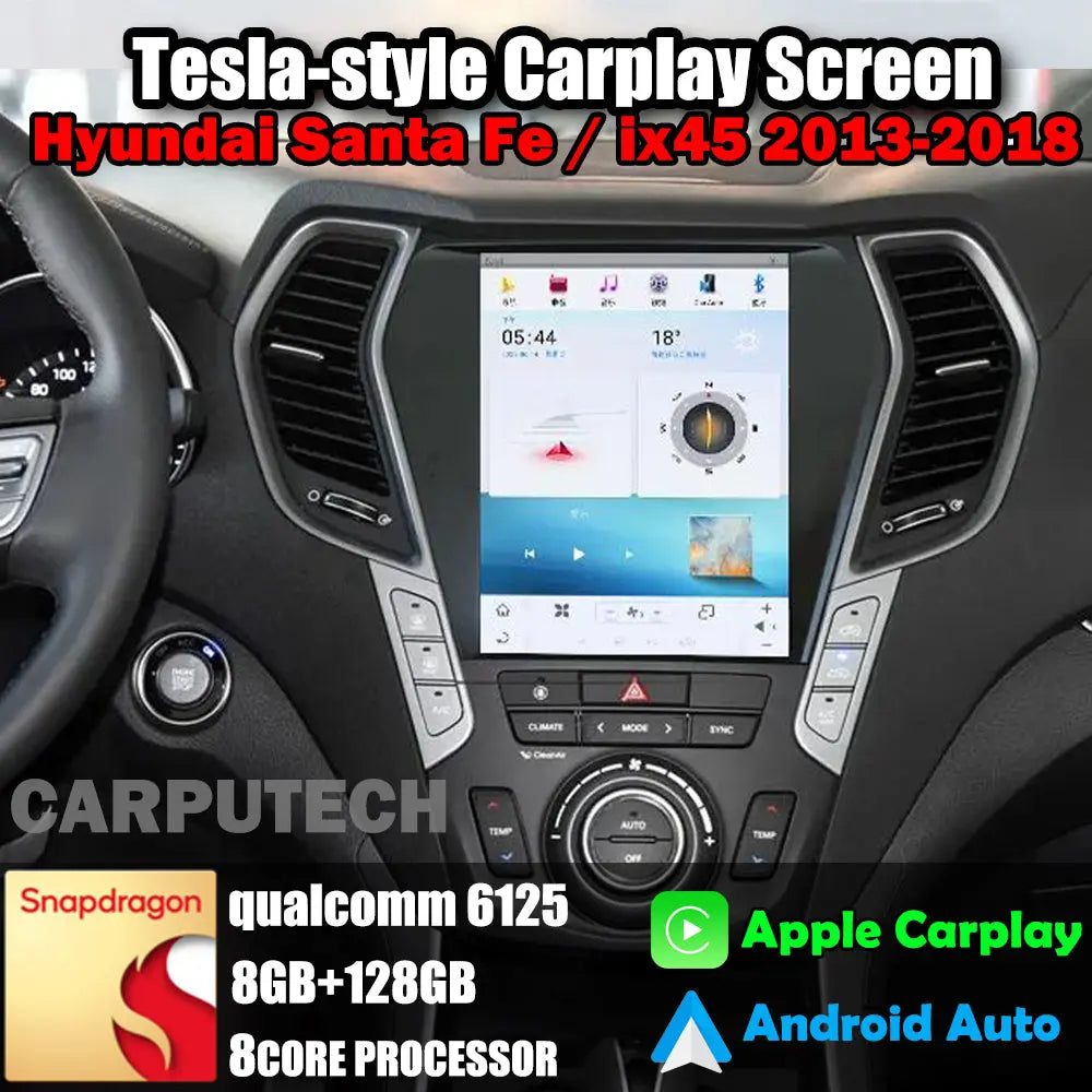 10.4" For Hyundai Santa Fe/ix45 2013-2018 Car Radio Headunit Stereo Carplay Upgrade Tesla Style Screen Android Auto GPS Navigation Multimedia Player Carputech
