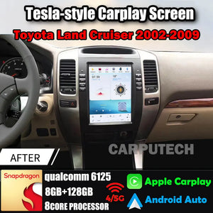 10.4" For Toyota Land Cruiser 2002-2009 Car Radio Headunit Stereo Carplay Upgrade Tesla Style Screen Android Auto GPS Navigation Multimedia Player Carputech