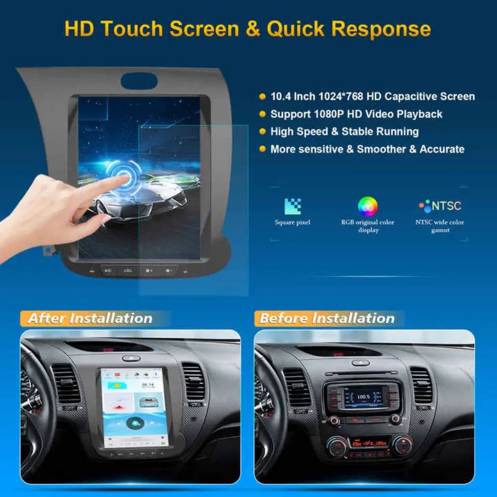 10.4" For KIA K3 2014-2017 Car Radio Headunit Stereo Carplay Upgrade Tesla Style Screen Android Auto GPS Navigation Multimedia Player Carputech