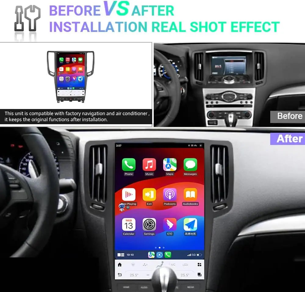 13.6" Qualcomm For Infiniti G35 2007-2013 Car Radio Stereo Carplay Upgrade Tesla Style Screen Android Auto GPS Navigation Multimedia Player Carputech
