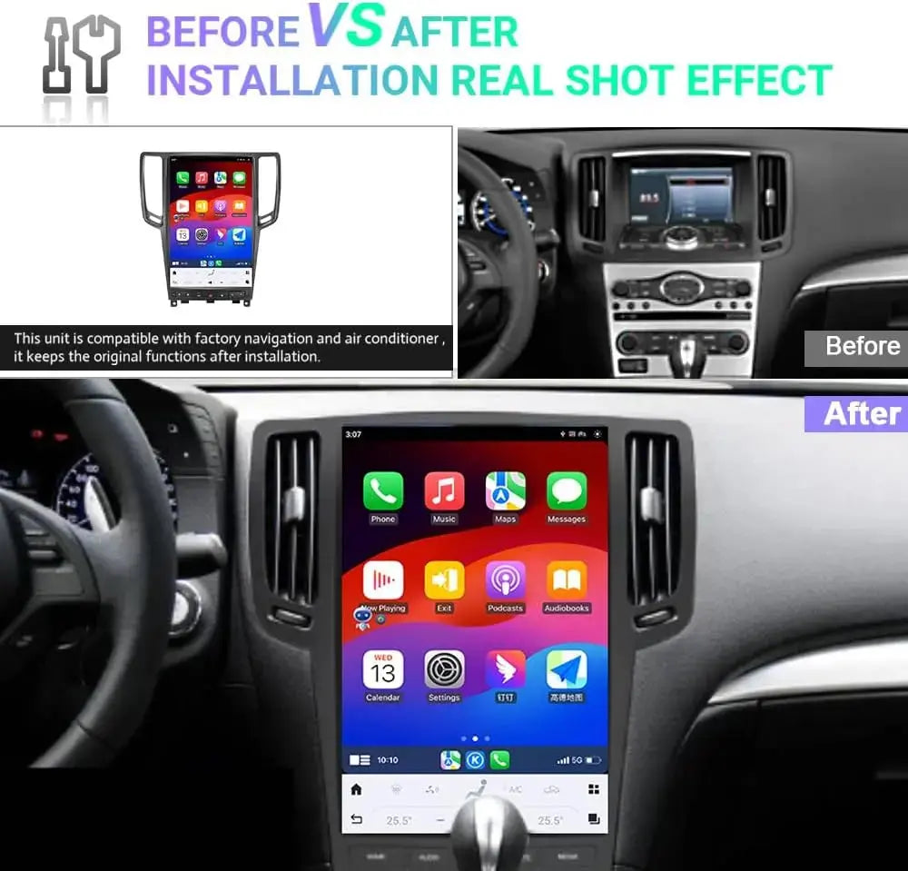 13.6" Qualcomm For Infiniti G25 2007-2013 Car Radio Stereo Carplay Upgrade Tesla Style Screen Android Auto GPS Navigation Multimedia Player Carputech