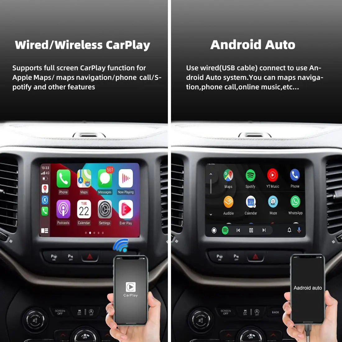 Carputech Wireless Apple CarPlay For Jeep Grand Cherokee XJ KL Wrangler 2014-2020 Compass Commander Car Play Android Auto Mirror Carputech