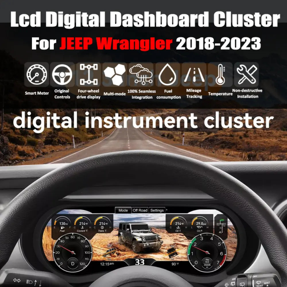 12.3" LCD Digital Dashboard Cluster For JEEP Wrangler 2018-2023 Car Panel Speedometer Virtual Cockpit Carputech