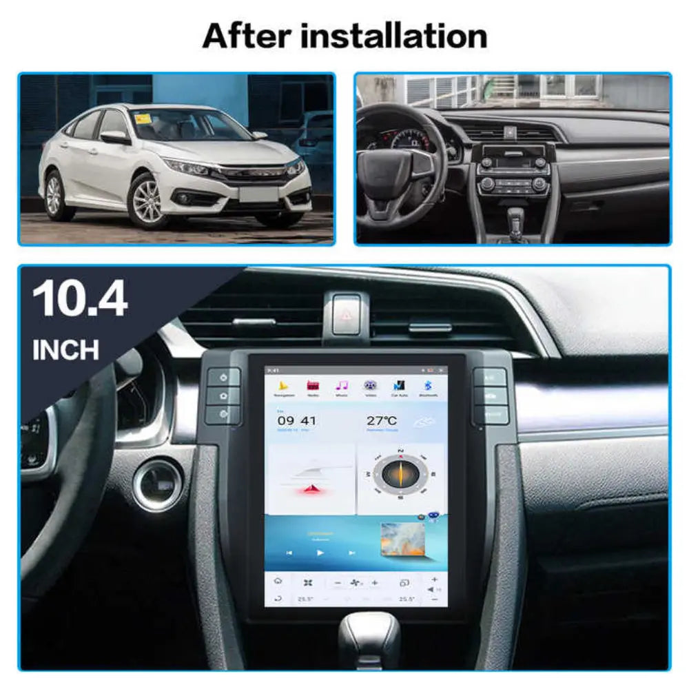 10.4" For Honda Civic 2016-2021 Car Radio Headunit Stereo Carplay Upgrade Tesla Style Screen Android Auto GPS Navigation Multimedia Player Carputech