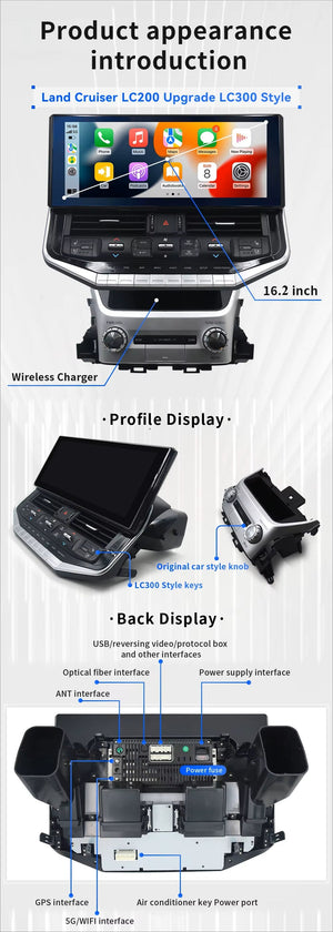 16.2inch Touch Screen For Toyota Land Cruiser LC200 LC300 2007-2021 Android 14 Car Radio Multimedia Player Navigation Carputech