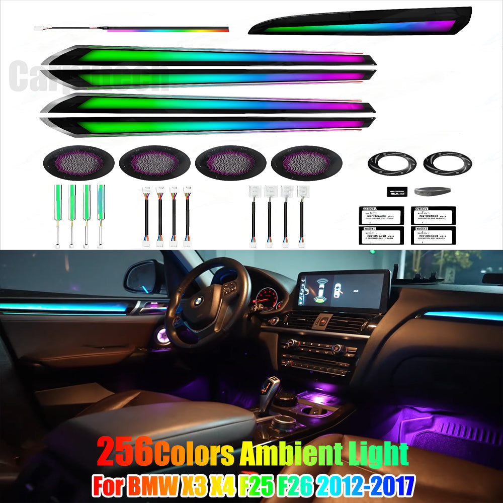 For BMW X3 X4 F25 F26 2012-2017 Upgrade 256 Colors Symphony Car Interior Ambient Lighting Air Vent Strip Accessories Carputech