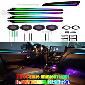 For BMW X3 X4 F25 F26 2012-2017 Upgrade 256 Colors Symphony Car Interior Ambient Lighting Air Vent Strip Accessories Carputech