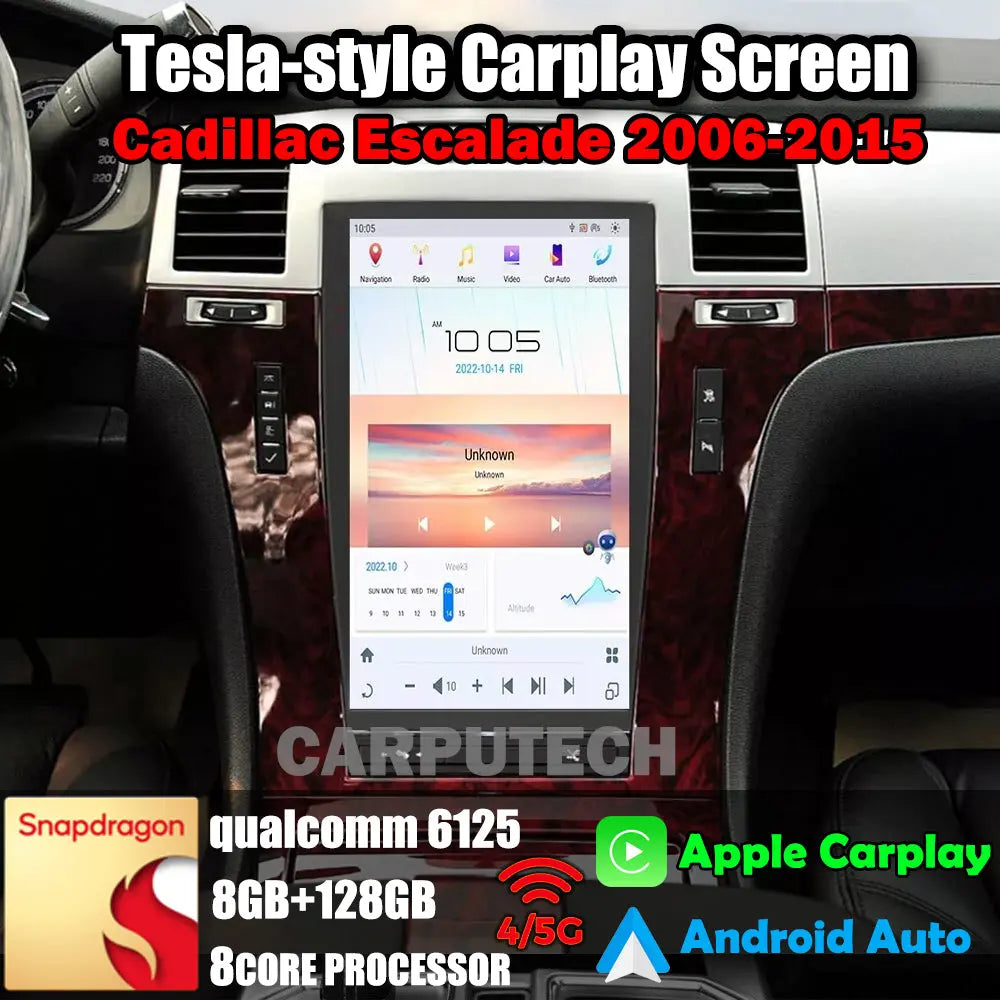 13.6" Qualcomm For Cadillac Escalade 2006-2015 Car Radio Stereo Carplay Upgrade Tesla Style Screen Android Auto GPS Navigation Multimedia Player Carputech