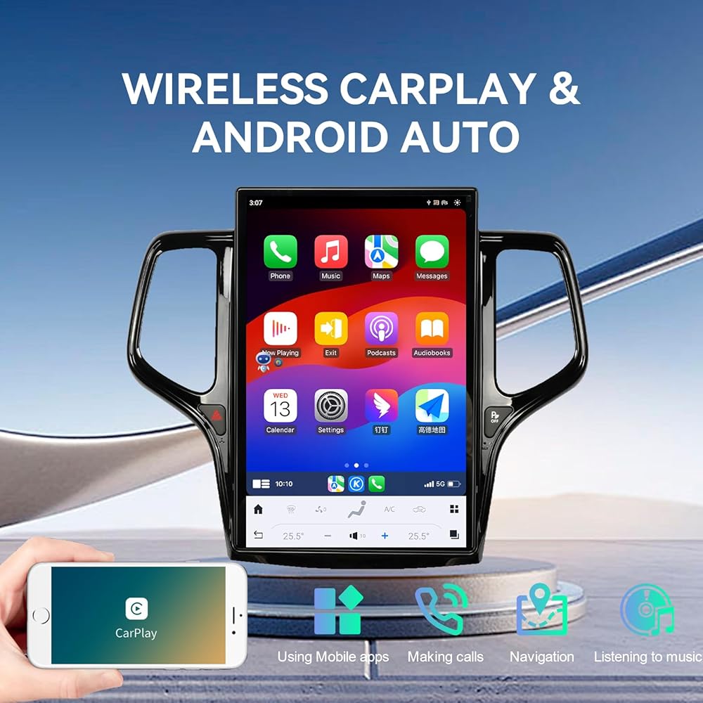 14.4" Qualcomm For Jeep Grand Cherokee 2010-2022 Car Radio Stereo Carplay Upgrade Tesla Style Screen Android Auto GPS Navigation Multimedia Player