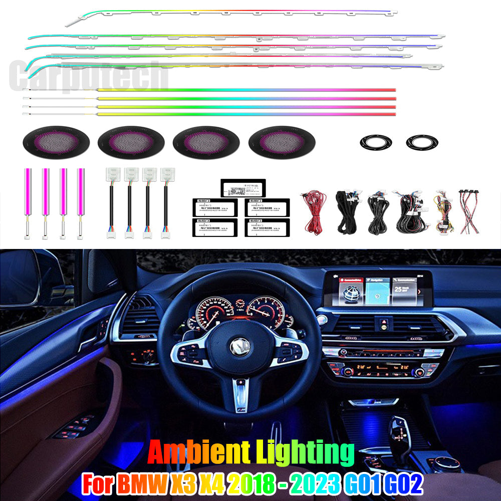 For BMW X3 X4 G01 G02 2018 - 2023 Ambient Lighting Upgrade Kit Interior LED Light Trim Accessories Atmosphere Lamp Carputech