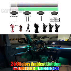 For BMW X1 X2 F48 F49 2016-2020 256 Colors Symphony LED Car Interior Ambient Lighting AirVent Strip Accessories Upgrade Carputech