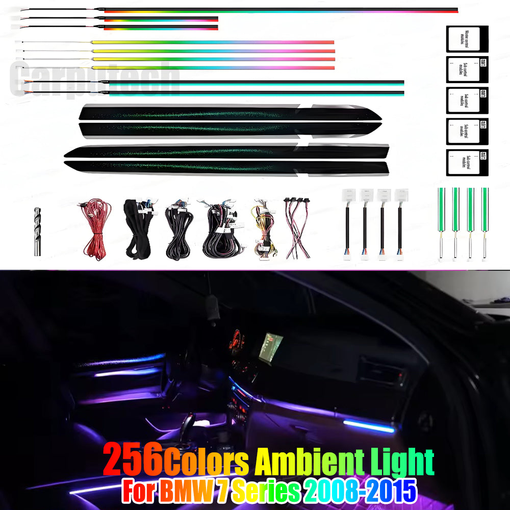For BMW 7 Series 2008-2015 256 Color Symphony LED Car Interior Ambient Lighting Atmosphere Strip Accessories Upgrade Carputech
