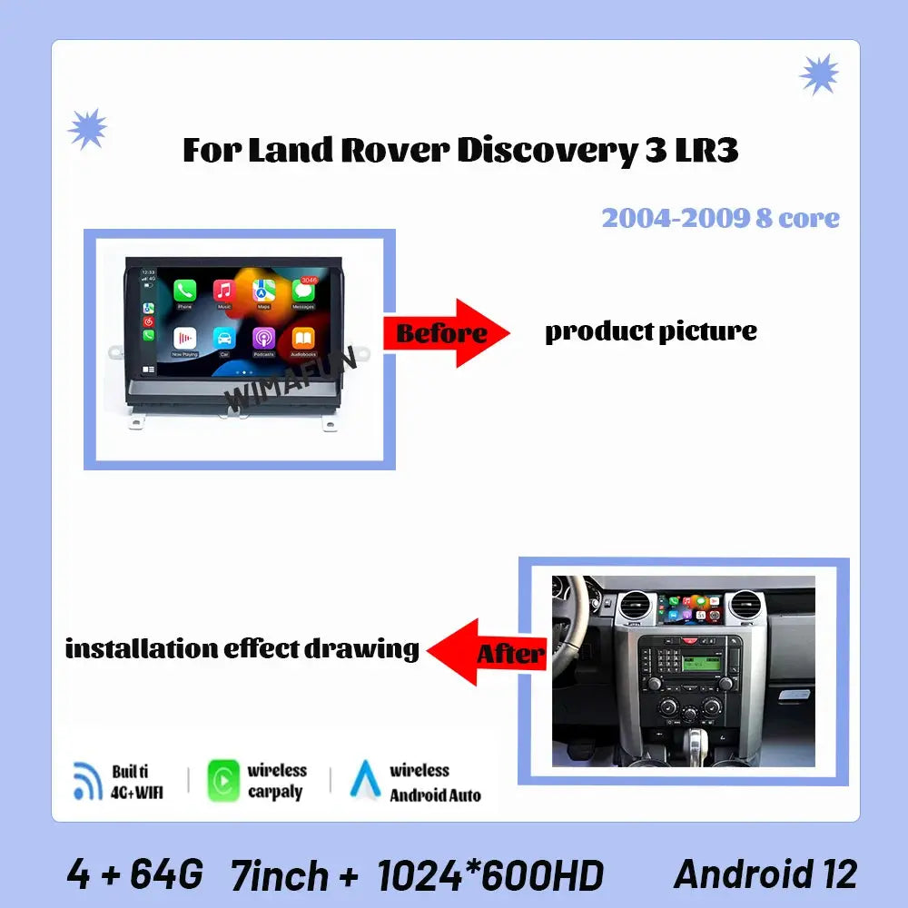 7inch For Land Rover Discovery 3 LR3 2004-2009 Car Radio GPS Navigation Player Multimedia Bluetooth Carplay Auto Android 12 Carputech