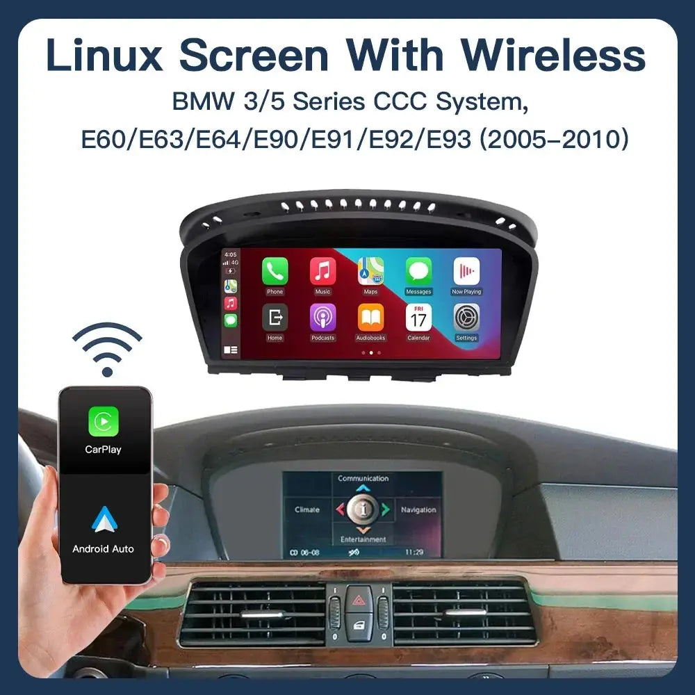 8.9inch Wireless Linux CarPlay Android Car Multimedia Screen for BMW 3Series 5 Series CCC, E60/E63/E64/E90/E91/E92/E93 2005-2010 Carputech
