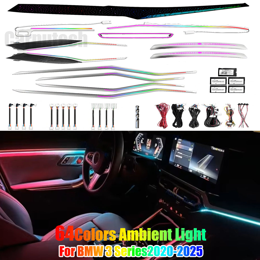 64 Colors LED Car Interior Ambient Lighting for BMW 3 Series 2020-2025 Atmosphere Strip Accessories Upgrade Carputech