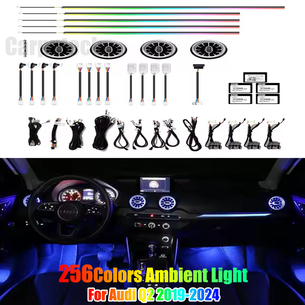 Upgrade 256 Colors Symphony or RGB Led Car Interior Ambient Lighting Decoration for Audi Q2 2019-2024 Atmosphere Strip Accessories Carputech