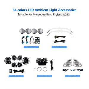 64 Colors Ambient Lighting Kits for Mercedes-Benz E-Class W213 2016-2022 Rotary Tweeter Atmosphere Light Luminous Turbine Vent Speaker Cover Carputech