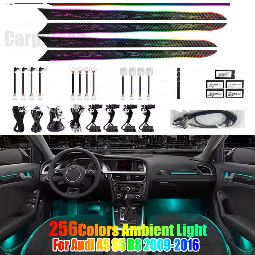 Upgrade 256 Colors Led Car Interior Ambient Lighting Decoration for Audi A5 S5 B8 2009-2016 Atmosphere Strip Accessories Carputech