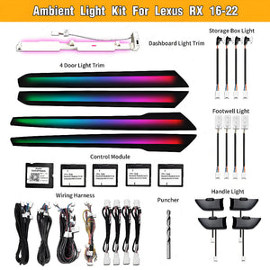64 Colors Dynamic Ambient Lighting for LEXUS RX 2016 -2022 Interior Lighting Upgrade Accessories Carputech