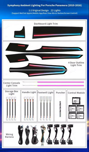 Upgrade Symphony LED Car Interior Ambient Lighting for Porsche Panamera 2010-2016 Trim Decoration Accessories Strip Carputech