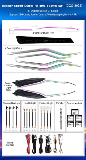 64 Colors LED Car Interior Ambient Lighting for BMW 3 Series 2020-2025 Atmosphere Strip Accessories Upgrade Carputech