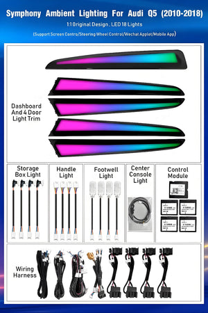 Upgrade 256 Colors Symphony Led Car Interior Ambient Lighting Decoration for Audi Q5 2010-2017 Atmosphere Strip Accessories Carputech