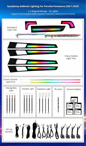 Upgrade Symphony LED Car Interior Ambient Light for Porsche Panamera 2017-2023 Atmosphere Strip Decoration Accessories Carputech