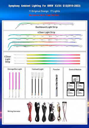 For BMW X3 X4 G01 G02 2018 - 2023 Ambient Lighting Upgrade Kit Interior LED Light Trim Accessories Atmosphere Lamp Carputech