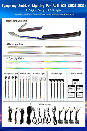 Upgrade Symphony 256 colors Led Car Interior Ambient Lighting Decoration for Audi A3 2021-2024 Carbon Fiber Pattern Trim Accessories Carputech