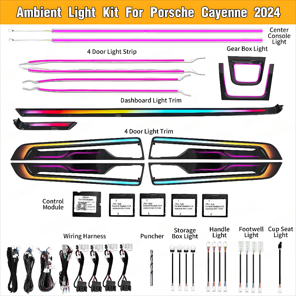 Dynamic Ambient Lighting for Porsche Cayenne 2024-2025 Interior Decoration Symphony LED Lighting Trim Accessories Carputech