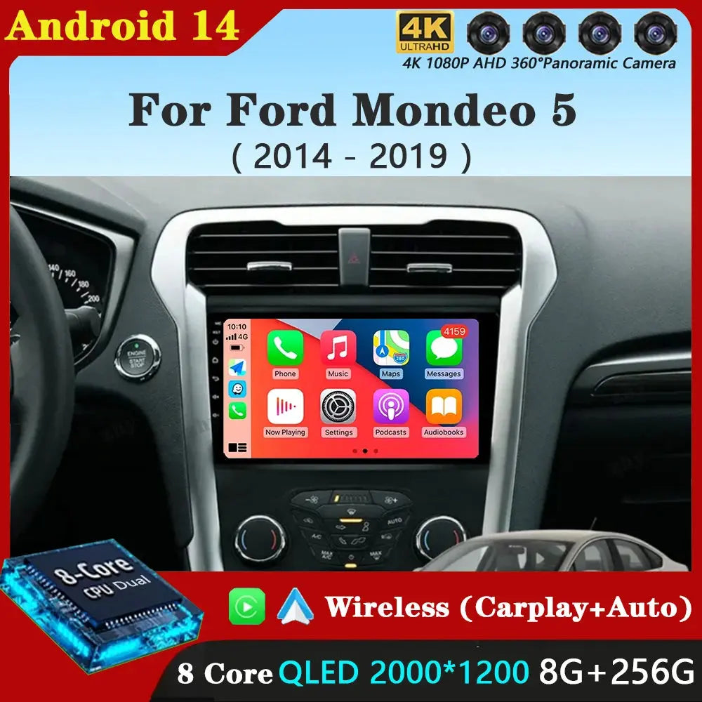 Android 14 Carplay Auto For Ford Fusion Mondeo 5 2014 - 2019 Car Radio Multimedia Video Player Navigation GPS No 2Din 2 Din DVD Carputech