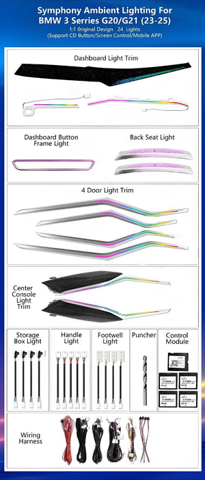 64 Colors LED Car Interior Ambient Lighting for BMW 3 Series 2020-2025 Atmosphere Strip Accessories Upgrade Carputech