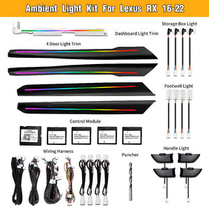 64 Colors Dynamic Ambient Lighting for LEXUS RX 2016 -2022 Interior Lighting Upgrade Accessories Carputech