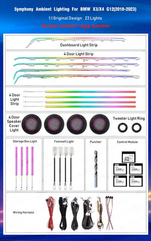 For BMW X3 X4 G01 G02 2018 - 2023 Ambient Lighting Upgrade Kit Interior LED Light Trim Accessories Atmosphere Lamp Carputech