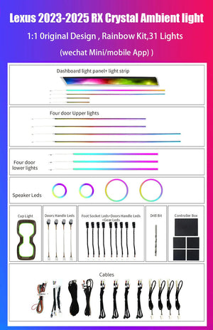Led Car Interior Ambient Light for Lexus RX 2023-2025 Atmosphere Strip Accessories Upgrade Carputech