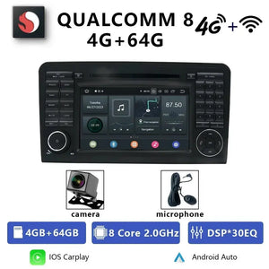 Carputech Car Radio 2 Din Android 12 8G+128G For Mercedes Benz ML GL Class W164 X164 Qualcomm DVD GPS CarPlay WIFI 4G Bluetooth DSP Carputech