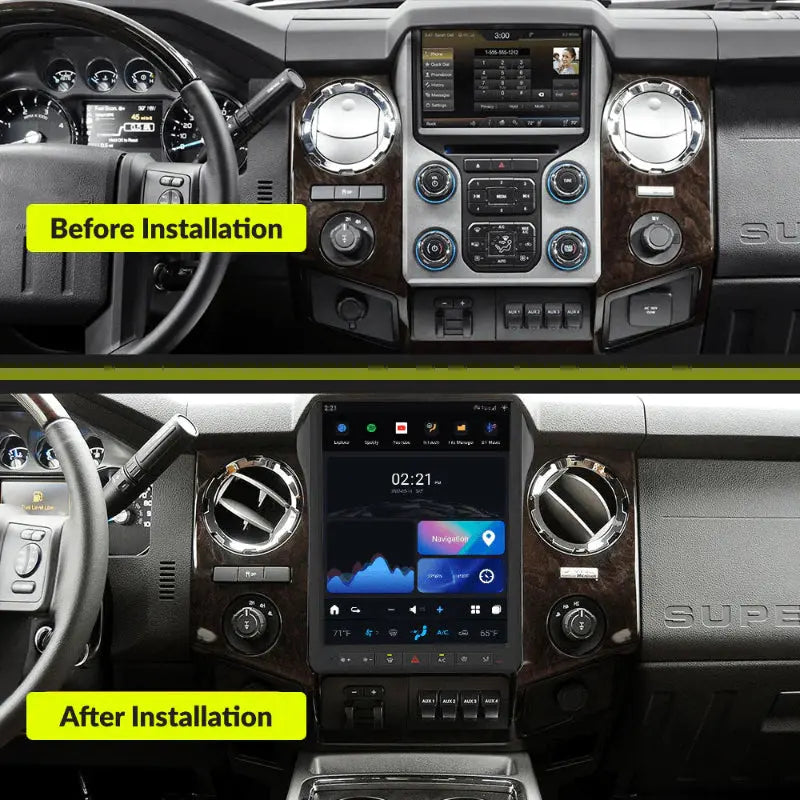 12.1" Qualcomm For Ford F250 F350 F450 F650 Heavy Duty Truck 2009-2016 Car Radio Stereo Carplay Upgrade Tesla Style Screen Android Auto GPS Navigation Multimedia Player Carputech