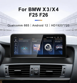 For BMW X3 X4 F25 F26 Snapdragon665 10.25inch Wireless CarPlay Android AUTO Car Multimedia System Head Unit Radio Bluetooth GPS Navi Carputech