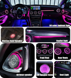 64 Colors Premium Car Interior Ambient Lighting for Mercedes Benz C-class W205/ GLC X253 2015-2021 Dream Color Car Atmosphere Lamp Carputech