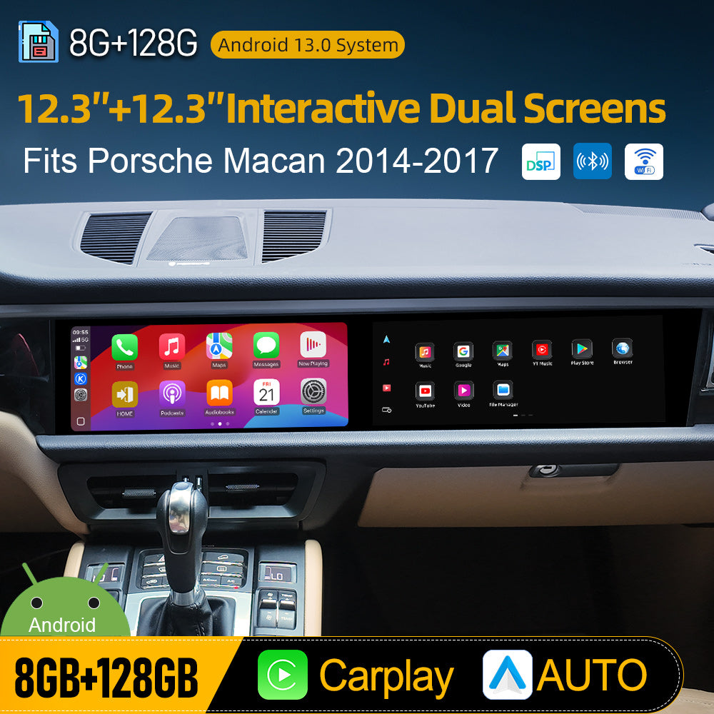 24.6'' Dual Screen For Porsche Macan 2014-2017 Android Screen Infotainment Navigation System Car Multimedia Touch Screen Head Unit Car Radio GPS